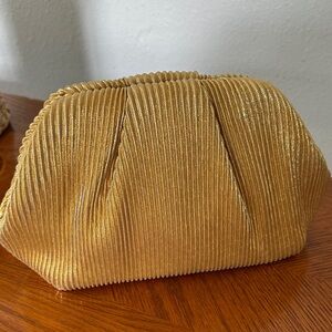 Nina Gold Pleated Evening Clutch with Chain Strap